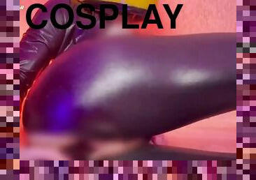 cosplay Celty Sturluson from Durarara has fun with a dildo and experiences a vivid orgasm