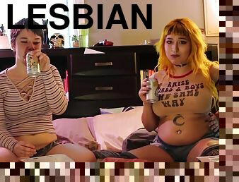 Cute Lesbian Belly Stuffing