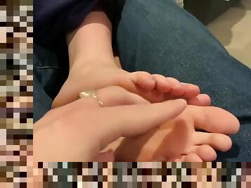 Massaging And Tickling Tiny Size 6 Teen Feet