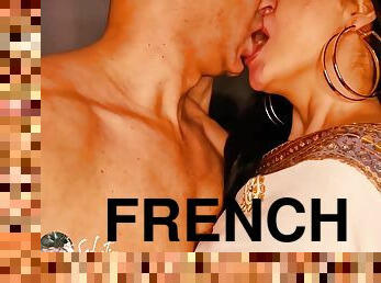 francuz, brudne, całowanie, brunetka, erotyczne