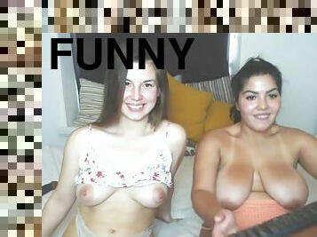 2 friends have fun with each others tits on cam