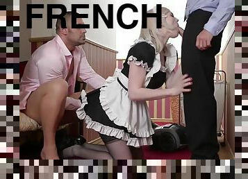 Carly Rae Summers - French Maid Carly Rae Has Her Throat Fucked By Two Hotel Guests