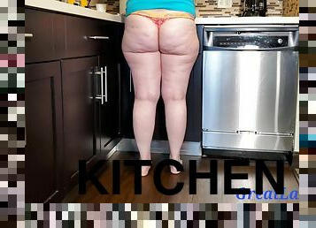 Watching Her Chubby Ass As She Cleans The Kitchen In Thong