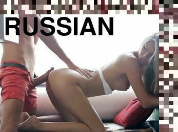 Blonde Russian teenager in erotic video with gentle lover