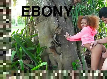 Cute ebony small tits teen Kendall Woods loves it hard outdoors