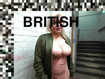 Cute big tits British blonde fucked in POV in public place