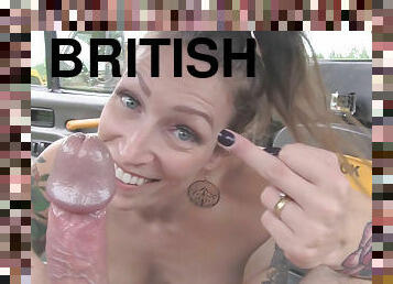 Tattooed British milf with hairy cunt rides cock in the cab