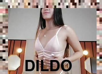 Sexy Latina teen Maddie rubs her clit and sucks a dildo