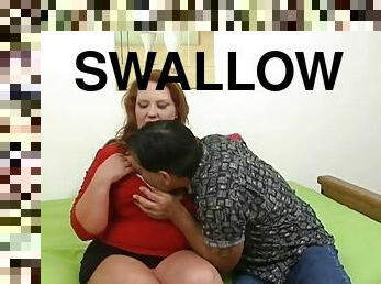 Naughty BBW Serenity deep swallowing a cock