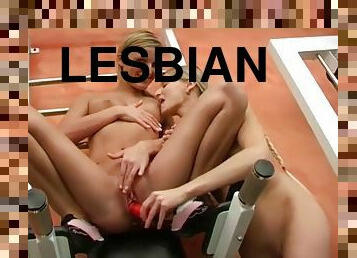 Gym lesbians dildo twats