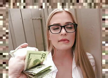 Gorgeous coed in specs gets fucked for cash by a stranger. Pt.1