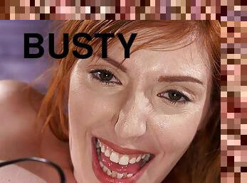 Large-Bosomed wet slit redhead fucks machines