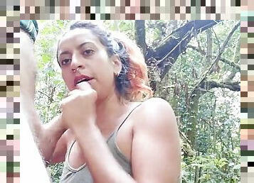 Deep throat blowjob in the woods with a young Latina