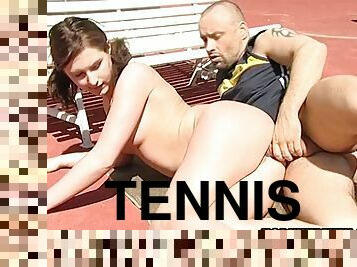 Rich girl gets her ass deflowered on the tennis court