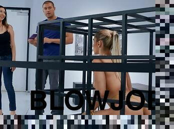 A big dicked artist puts Abella in a cage and fucks her in the ass