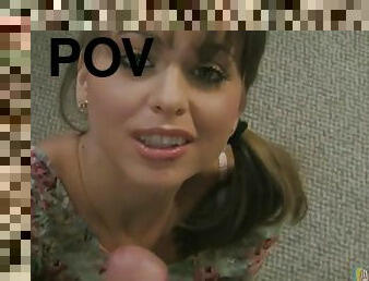 POV handjob with Riley Reid on flower dress