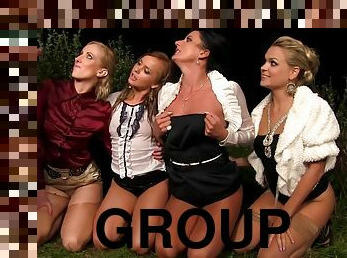 Group Pissing sex with clothed girls