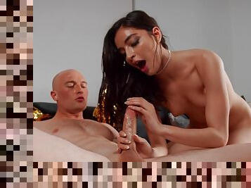 Emily Willis enjoys passionate sex with bald man