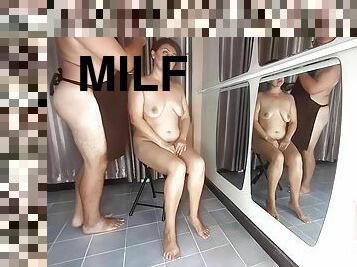 store-pupper, onani, brystvorter, offentlig, pussy, kone, milf, kamera, voyeur, fingret