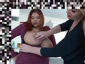 Shameless lesbians amazing Big Natural Tits porn clip