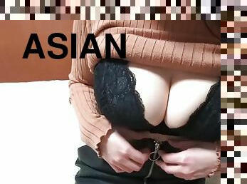 Asian monster tits POV on webcam - sexy bra