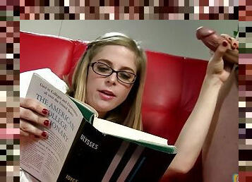 Handjob with slutty Penny Pax - Bookworm Beatoff - facial cumshot