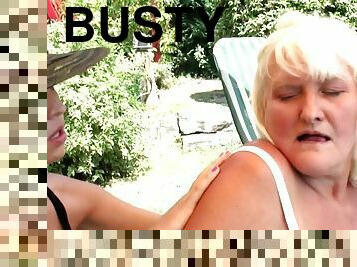 Busty granny fucks young sexy girl