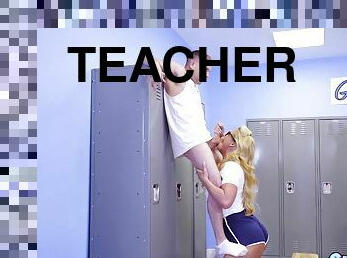 Sexy PE teacher deepthroats long cock like a champ