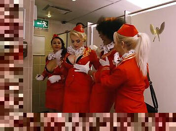 Hot stewardess Luna Corazon sucks passenger's big dick in the bathroom