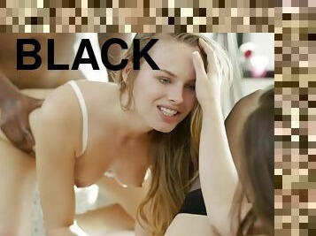 énorme, fellation, interracial, black, trio, bas, lingerie, bâillonnement, blanc