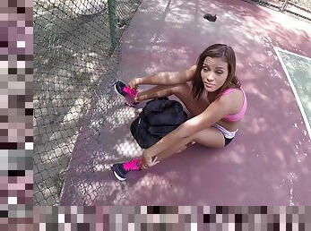 Teen Tennis Player Undresses For Cash In Public Court