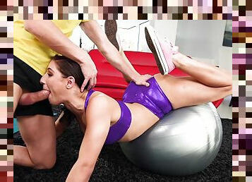 Horny Abella Dunger sucks dick & gets anal sex on the fitness ball