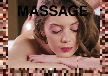 art of massage: erotic, sensual sex with young natural brunette