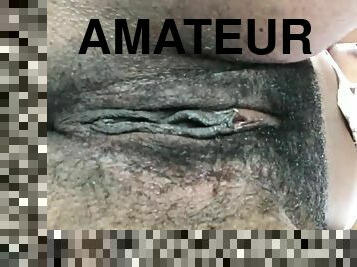 poilue, masturbation, amateur, ébène, voiture, gode