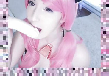 Submissive cosplay Japanese teen in solo video with toys