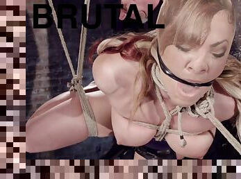 Blond Hair Lady takes brutal bondage in the air