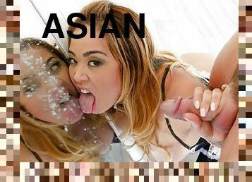 asiatisk, storatuttar, doggy-style, hembiträde, mogen, avsugning, cumshot, milf, hardcore, mamma