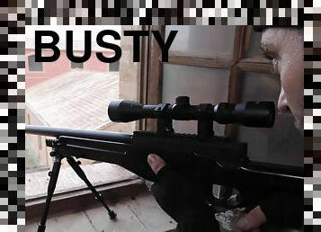 Sniper - busty brunette anissa kate in military fetish hardcore