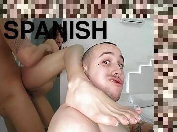 latina, trekant, cum, knulling-fucking, vakker, spansk, eksotisk, virkelig