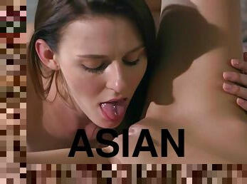 asiatisk, fisse-pussy, teenager, fingering, rødhåret, kyssende, europæisk, euro, action, ansigtssidning