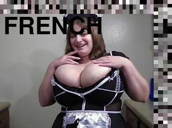 A Big French maid with a large natural boobs gives POV blowjob