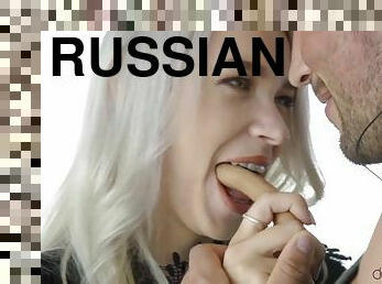 Blonde Russian teen Arteya gets fucked in the kitchen