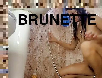 baden, dusche, brunette