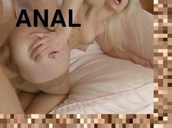 anal, tenåring, hardcore, blond, undertøy, rumpe-butt, fetisj, nylon