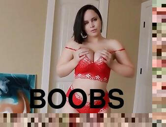 Brunette with big boobs sucks big cock POV