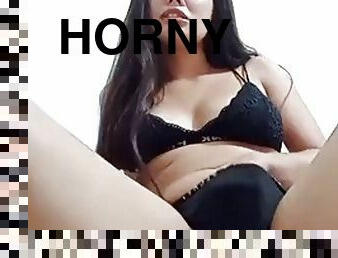 Horny babe masturbates solo on webcam