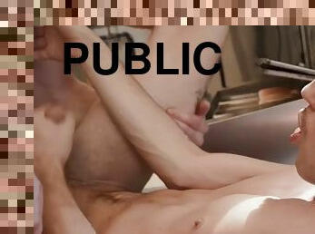 Manly stud fucks public bottom outdoors in a food trailer