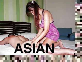 Asian amateur teen massage and blowjob