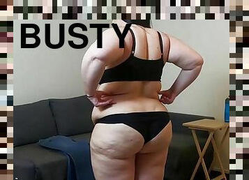 BBW brunette in lingerie tryout - Fat ass & monster tits solo