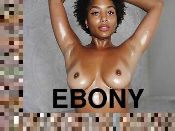 Oiled up ebony mom on webcam - Big black tits
